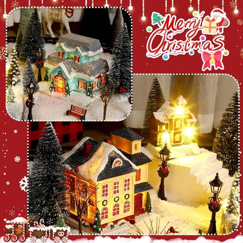 34 PCS Large Christmas Village Sets Christmas Train Village Houses Building Battery Operated Christmas Figurine Accessories Town Building Collection for Xmas Tree Room Decor and Display in Saudi Arabia