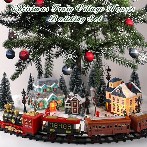 34 PCS Large Christmas Village Sets Christmas Train Village Houses Building Battery Operated Christmas Figurine Accessories Town Building Collection for Xmas Tree Room Decor and Display in Saudi Arabia