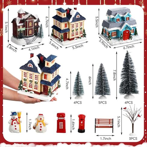 34 PCS Large Christmas Village Sets Christmas Train Village Houses Building Battery Operated Christmas Figurine Accessories Town Building Collection for Xmas Tree Room Decor and Display in Saudi Arabia