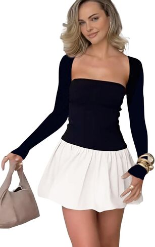 Milumia Women's Square Neck Long Sleeve Short Dresses Strapless Tube Dress with Shrug in Saudi Arabia