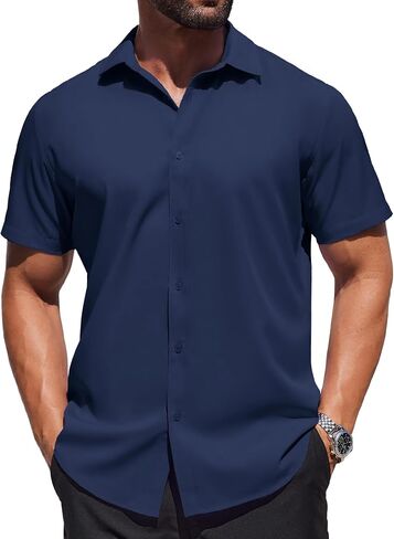 COOFANDY Mens Dress Shirts Button Down Short Sleeve Shirt Lightweight Wrinkle Free Business Casual Shirts in Saudi Arabia