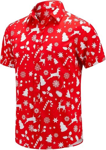 Christmas Hawaiian Button Down Shirt for Men Xmas Santa Printed Casual Beach Short Sleeve Shirts in Kuwait
