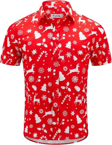 Christmas Hawaiian Button Down Shirt for Men Xmas Santa Printed Casual Beach Short Sleeve Shirts in Kuwait