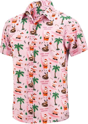 Christmas Hawaiian Button Down Shirt for Men Xmas Santa Printed Casual Beach Short Sleeve Shirts in Kuwait