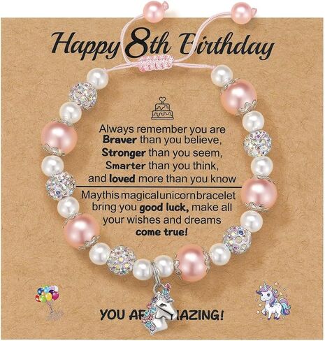 Kvekstio Unicorn Gift Happy Bday Bracelet with Unicorn Charm Gift for 3 4 5 6 7 8 9 10 Years Old Daughter Granddaughter Niece in Saudi Arabia