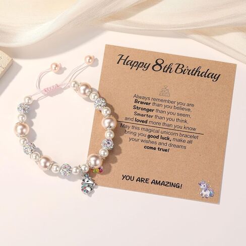 Kvekstio Unicorn Gift Happy Bday Bracelet with Unicorn Charm Gift for 3 4 5 6 7 8 9 10 Years Old Daughter Granddaughter Niece in Saudi Arabia