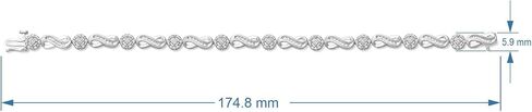 Jewelili الفضة الاسترليني 1/2 قيراط الأبيض الطبيعي جولة وسوار الماس الرغيف الفرنسي، 7.25 بوصة in Saudi Arabia