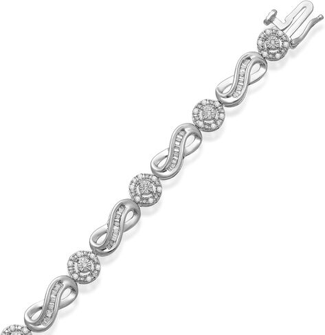 Jewelili الفضة الاسترليني 1/2 قيراط الأبيض الطبيعي جولة وسوار الماس الرغيف الفرنسي، 7.25 بوصة in Saudi Arabia