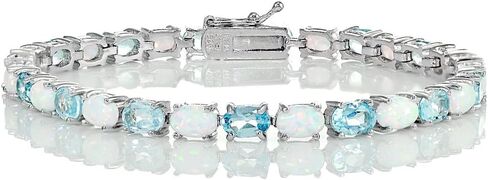 Ice Gems Sterling Silver Gemstone and Created White Opal 6x4mm Oval Tennis Bracelet in Kuwait