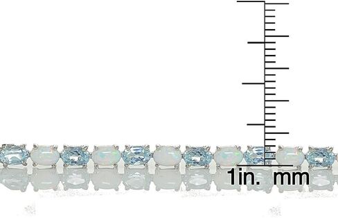 Ice Gems Sterling Silver Gemstone and Created White Opal 6x4mm Oval Tennis Bracelet in Kuwait