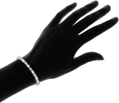 Ice Gems Sterling Silver Gemstone and Created White Opal 6x4mm Oval Tennis Bracelet in Kuwait