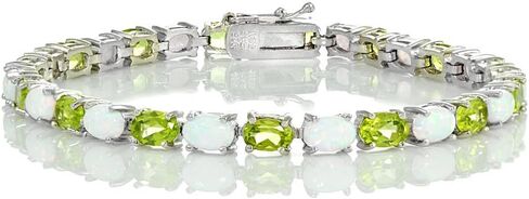 Ice Gems Sterling Silver Gemstone and Created White Opal 6x4mm Oval Tennis Bracelet in Kuwait