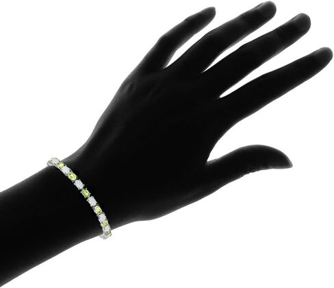 Ice Gems Sterling Silver Gemstone and Created White Opal 6x4mm Oval Tennis Bracelet in Kuwait