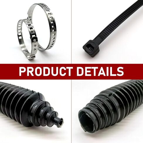 2 PCS Automobile Steering Rack Dust Cover, 8.66" Silicone 4 Sizes Cuttable Corrugated Retractable Tube with Fixing Clamp, Steering Gear Lever Tie Rod Cover, Universal for Cars (Black) in Saudi Arabia