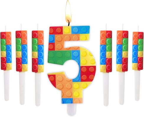 7 قطع مكعبات بناء رقم 1-9 شمعة عيد ميلاد مع 6 شموع بناء شموع أرقام شموع عيد ميلاد لبناء مكعبات تزيين الكيك للحفلات ومستلزمات حفلات أعياد الميلاد (رقم 2) in Kuwait