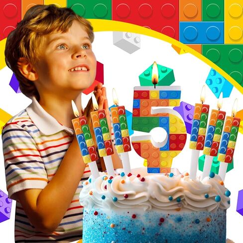 7 قطع مكعبات بناء رقم 1-9 شمعة عيد ميلاد مع 6 شموع بناء شموع أرقام شموع عيد ميلاد لبناء مكعبات تزيين الكيك للحفلات ومستلزمات حفلات أعياد الميلاد (رقم 2) in Kuwait