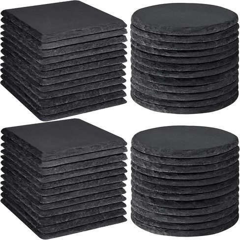 48 PCS Slate Coasters Bulk, MAPRIAL 4 Inch Black Stone Coasters for Drinks, Laser Engraving Blanks Material, 24 PCS Natural Square Coasters and 24 PCS Round Coasters for Engraver, Gifts, Home Decor in Kuwait