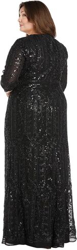 Long Corded Sequin Dress with 3/4 Sleeve V Neckline and Set in Waistline in Kuwait