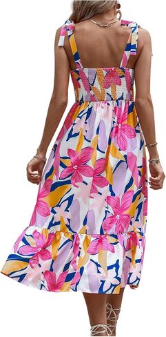 MakeMeChic Women's Summer Boho Dress Casual Floral Print Spaghetti Strap Square Neck Long Maxi Dress Beach Sun Dress in Saudi Arabia