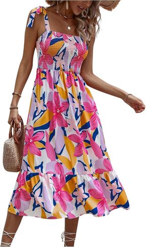 MakeMeChic Women's Summer Boho Dress Casual Floral Print Spaghetti Strap Square Neck Long Maxi Dress Beach Sun Dress in Saudi Arabia