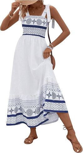 MakeMeChic Women's Summer Boho Dress Casual Floral Print Spaghetti Strap Square Neck Long Maxi Dress Beach Sun Dress in Saudi Arabia