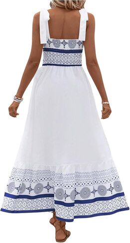 MakeMeChic Women's Summer Boho Dress Casual Floral Print Spaghetti Strap Square Neck Long Maxi Dress Beach Sun Dress in Saudi Arabia