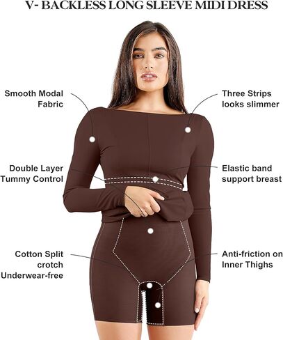 Popilush Shapewear Cocktail Dress Backless Shaper Dress with Built in Shapewear Long Sleeve Cocktail Dresses for Women in Kuwait