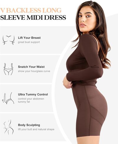Popilush Shapewear Cocktail Dress Backless Shaper Dress with Built in Shapewear Long Sleeve Cocktail Dresses for Women in Kuwait