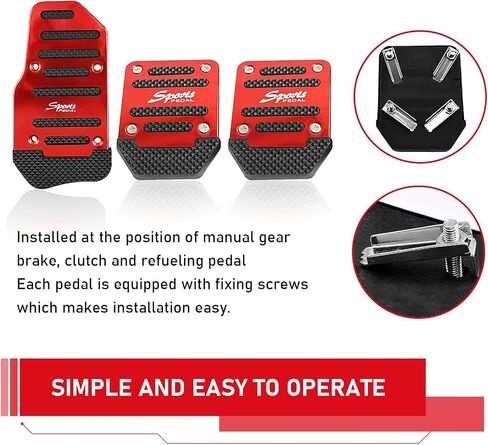 3 PCS Car Brake Pedal Cover, Anti-rubbing Metal Manual Vehicle Clutch Pedal Kits, Universal Automotive Accelerator Pedal Decorative Cover Accessories for Most Truck SUV Car (Red) in Saudi Arabia