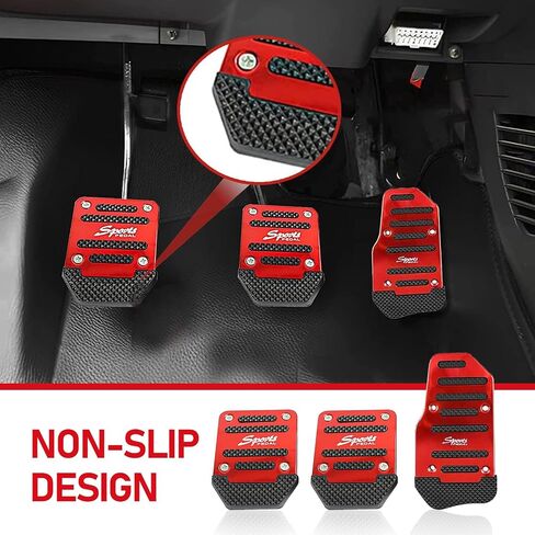3 PCS Car Brake Pedal Cover, Anti-rubbing Metal Manual Vehicle Clutch Pedal Kits, Universal Automotive Accelerator Pedal Decorative Cover Accessories for Most Truck SUV Car (Red) in Saudi Arabia