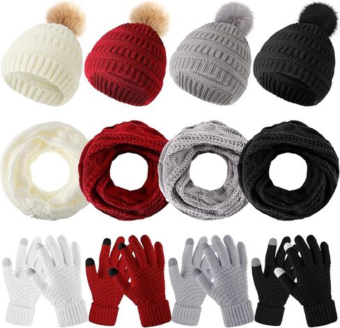 Liitrsh 12 Pcs Winter Women Beanie Hat Scarf Glove Set Knitted Cap Neck Warmer Touchscreen Glove Comfortable Soft Warm Set in Saudi Arabia