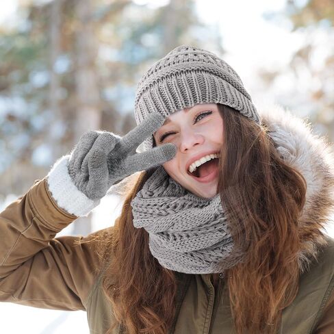 Liitrsh 12 Pcs Winter Women Beanie Hat Scarf Glove Set Knitted Cap Neck Warmer Touchscreen Glove Comfortable Soft Warm Set in Saudi Arabia