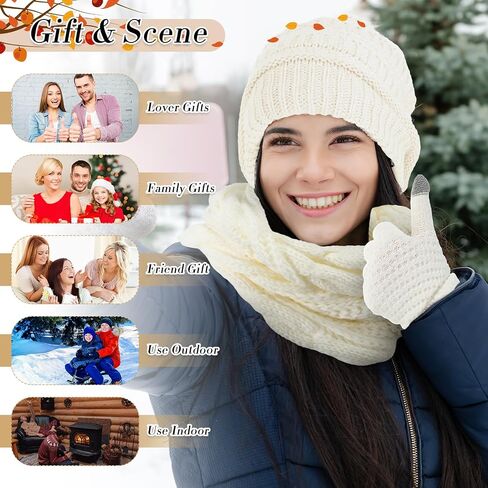 Liitrsh 12 Pcs Winter Women Beanie Hat Scarf Glove Set Knitted Cap Neck Warmer Touchscreen Glove Comfortable Soft Warm Set in Saudi Arabia