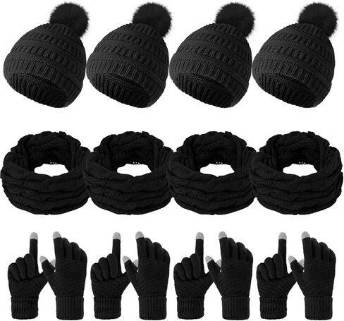 Liitrsh 12 Pcs Winter Women Beanie Hat Scarf Glove Set Knitted Cap Neck Warmer Touchscreen Glove Comfortable Soft Warm Set in Saudi Arabia