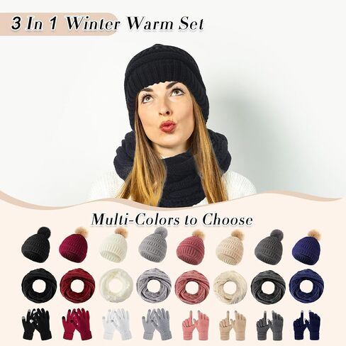 Liitrsh 12 Pcs Winter Women Beanie Hat Scarf Glove Set Knitted Cap Neck Warmer Touchscreen Glove Comfortable Soft Warm Set in Saudi Arabia