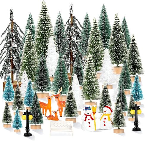 ONESING 30 Pcs Christmas Village Accessories Bottle Brush Trees Bench Pathway Light Miniature Christmas Village Sets for Home Indoor Village Holiday Christmas Party Decorations in Saudi Arabia