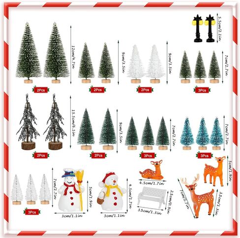 ONESING 30 Pcs Christmas Village Accessories Bottle Brush Trees Bench Pathway Light Miniature Christmas Village Sets for Home Indoor Village Holiday Christmas Party Decorations in Saudi Arabia