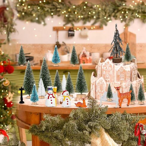 ONESING 30 Pcs Christmas Village Accessories Bottle Brush Trees Bench Pathway Light Miniature Christmas Village Sets for Home Indoor Village Holiday Christmas Party Decorations in Saudi Arabia