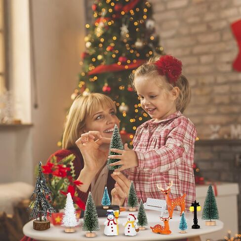 ONESING 30 Pcs Christmas Village Accessories Bottle Brush Trees Bench Pathway Light Miniature Christmas Village Sets for Home Indoor Village Holiday Christmas Party Decorations in Saudi Arabia