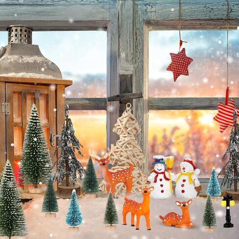 ONESING 30 Pcs Christmas Village Accessories Bottle Brush Trees Bench Pathway Light Miniature Christmas Village Sets for Home Indoor Village Holiday Christmas Party Decorations in Saudi Arabia