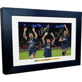 2022/23 Lionel Messi Neymar Junior Kylian Mbappe Paris Saint-Germain PSG Autographed Signed 12x8 A4 Photo Photograph Picture Frame Football Soccer Poster Gift for Living Room