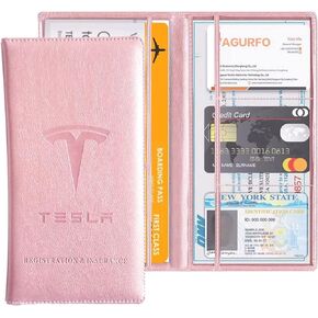 Car Registration and Insurance Holder,Vehicle Glove Box Document Organizer, Model 3/Y 2017-2024 Accessories (Pink)
