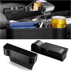 2PCS Car Seat Gap Filler Organizer with Cup Holder & Charging Port,Cool Carbon Fiber Car Gap Filler Between Seat and Console,Multifunctional Car Organizers and Storage (Beige)