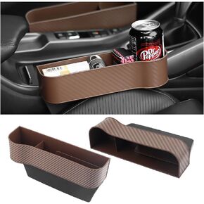 2PCS Car Seat Gap Filler Organizer with Cup Holder & Charging Port,Cool Carbon Fiber Car Gap Filler Between Seat and Console,Multifunctional Car Organizers and Storage (Beige)