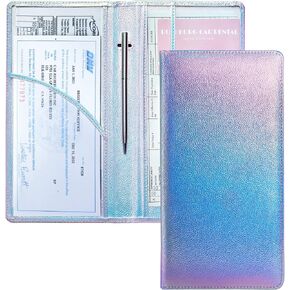 Mymazn Car Registration and Insurance Holder, PU Leather Insurance and Registration Holder with Magnetic Closure, Car Document Holder for Driver's License & Essential Documents (Iridescent Blue)