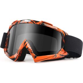 Motorcycle Goggles ATV Dirt Bike Anti Scratch Motocross UV400 Protect Eyewear Off Road Anti Fog Riding Goggles (White+Black/Pink Lens)