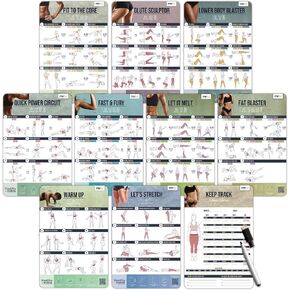 merka Workout Journal For Women Workout Planner For Women Workout Calendar Wall Pilates Exercise Chart Instructional Fitness Routine Guide for Home or Gym Set Of 10