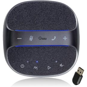 Conference Speakerphone with Bluetooth USB Adapter and 4 Mics for pc, Noise Reduction Conduction Speaker&Voice Enhanced 360° Pickup Conference Speakerphone for Video Calls/Zoom Meeting/Streaming