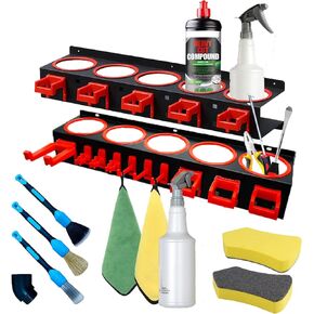 Wall-mounted Spray Bottle Holder,2 Pack Spray Bottle Storage Rack,Garage Bottle Organizer for Car Cleaning Detailing Tools,Abrasive Material Hanging Rail Car Beauty Shop Accessory
