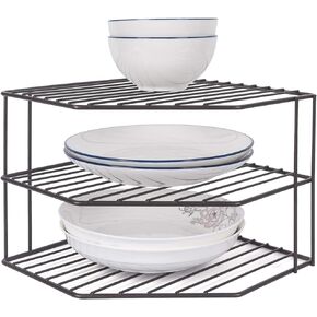 3-Tier Corner Shelf Counter and Cabinet Organizer - Steel Metal Wire - Rust Resistant - Plates, Dishes, Cabinet & Pantry Organizer - Kitchen Organization (10 x 7.5 Inch)(White)